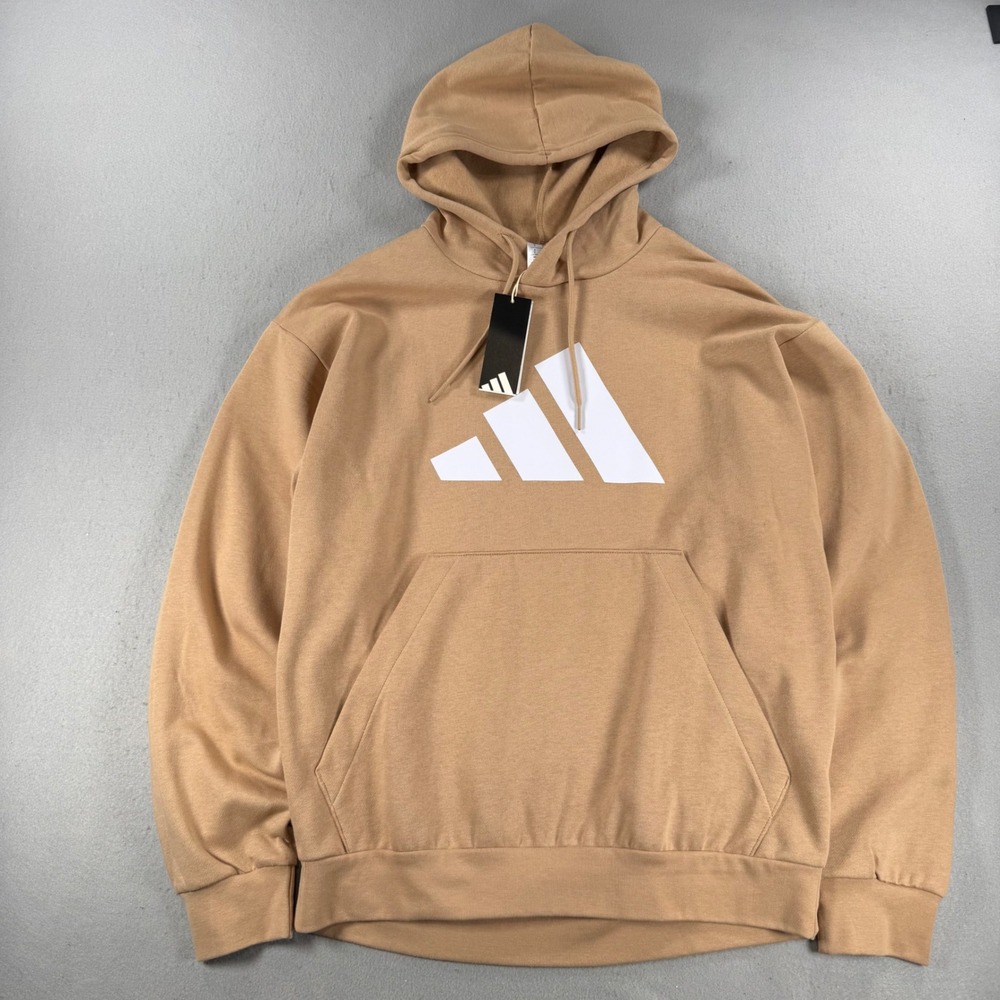 Adidas Mens Sportswear Future Icons Logo Hoodie Tan Brown Large NEW